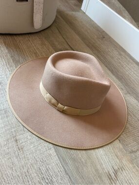 Lack Of Color Blush Felt Wide Brim Fedora with Grosgrain Trim